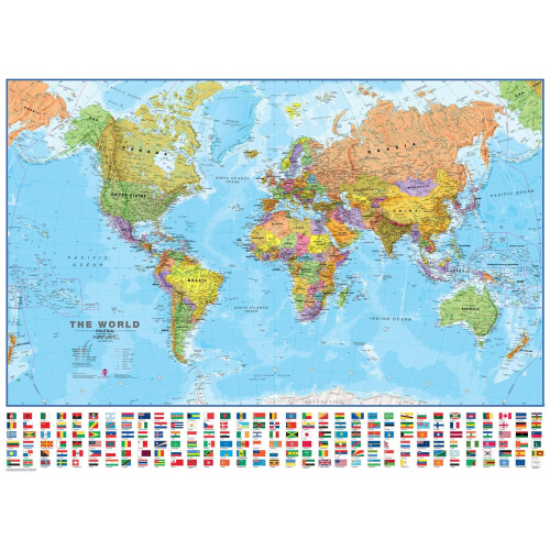 (118.9 cm x 84.1 cm, Laminated) World Wall Map Political with flags
