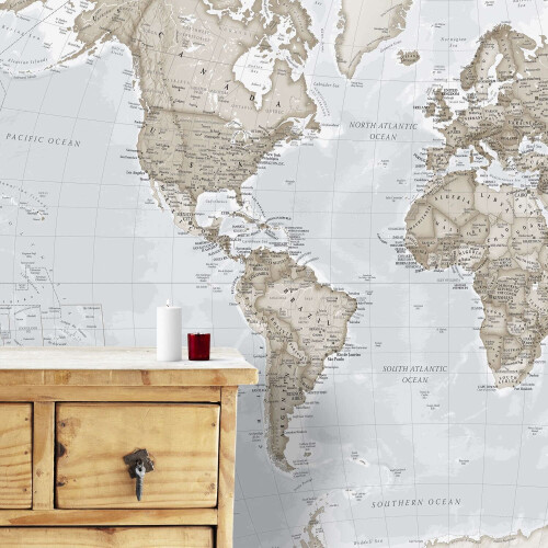 Giant World Map Mural - Neutral (Mural) 2