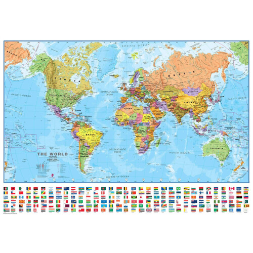 (84.1 cm x 59.4 cm, Laminated) World Wall Map Political with flags