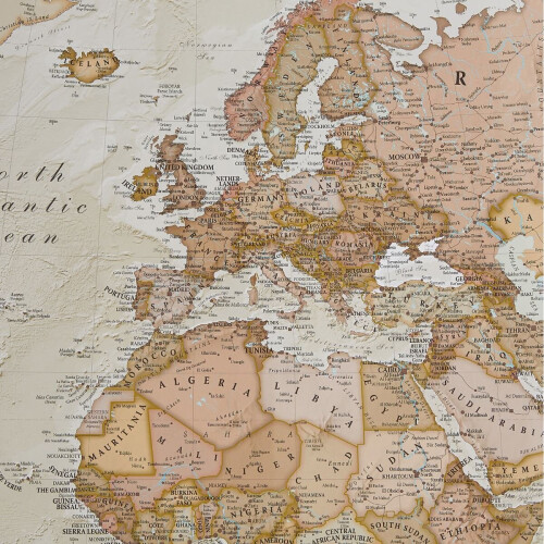(197 cm x 116.5 cm, Laminated) Antique World Map 2