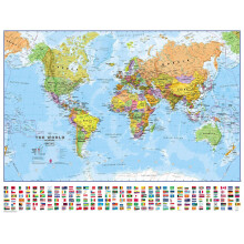 (68 cm x 53 cm, Paper) World Wall Map Political with flags