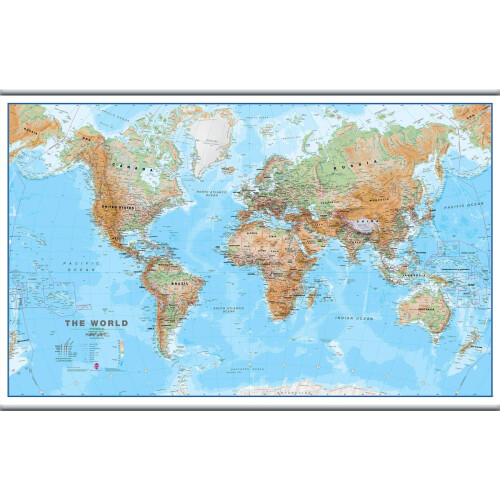 (136 cm x 90 cm, Hanging Bars) World Wall Map Physical