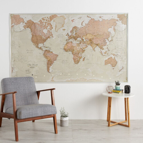 (197 cm x 116.5 cm, Laminated) Antique World Map