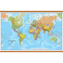 (118.9 cm x 90.1 cm, Wooden Hanging Bars) Political World Map Poster