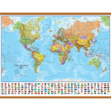 (118.9 cm x 90.1 cm, Wooden Hanging Bars) World Wall Map Political with flags