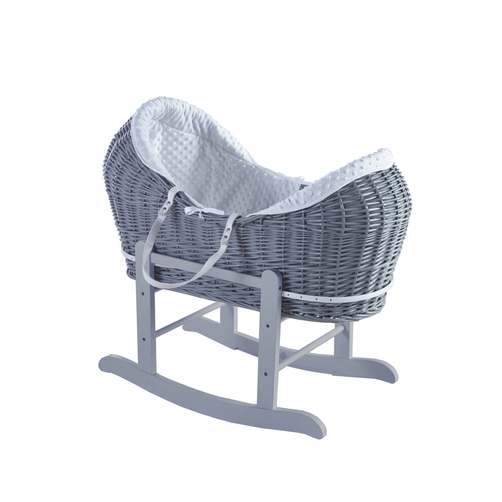 White Dimple Grey Pod Moses Basket with Rocking Stand Deluxe Grey