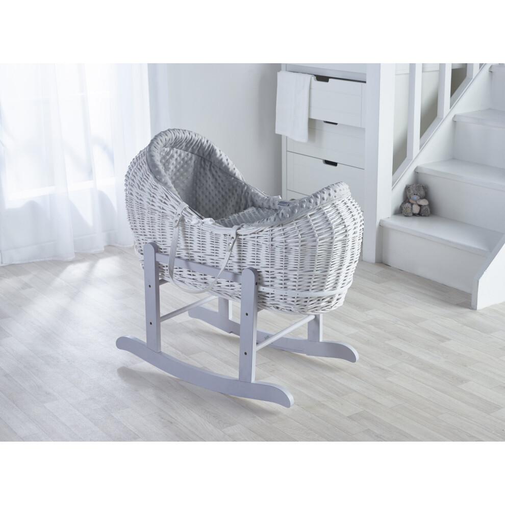 Grey Dimple White Pod Moses Basket with Rocking Stand Deluxe Grey