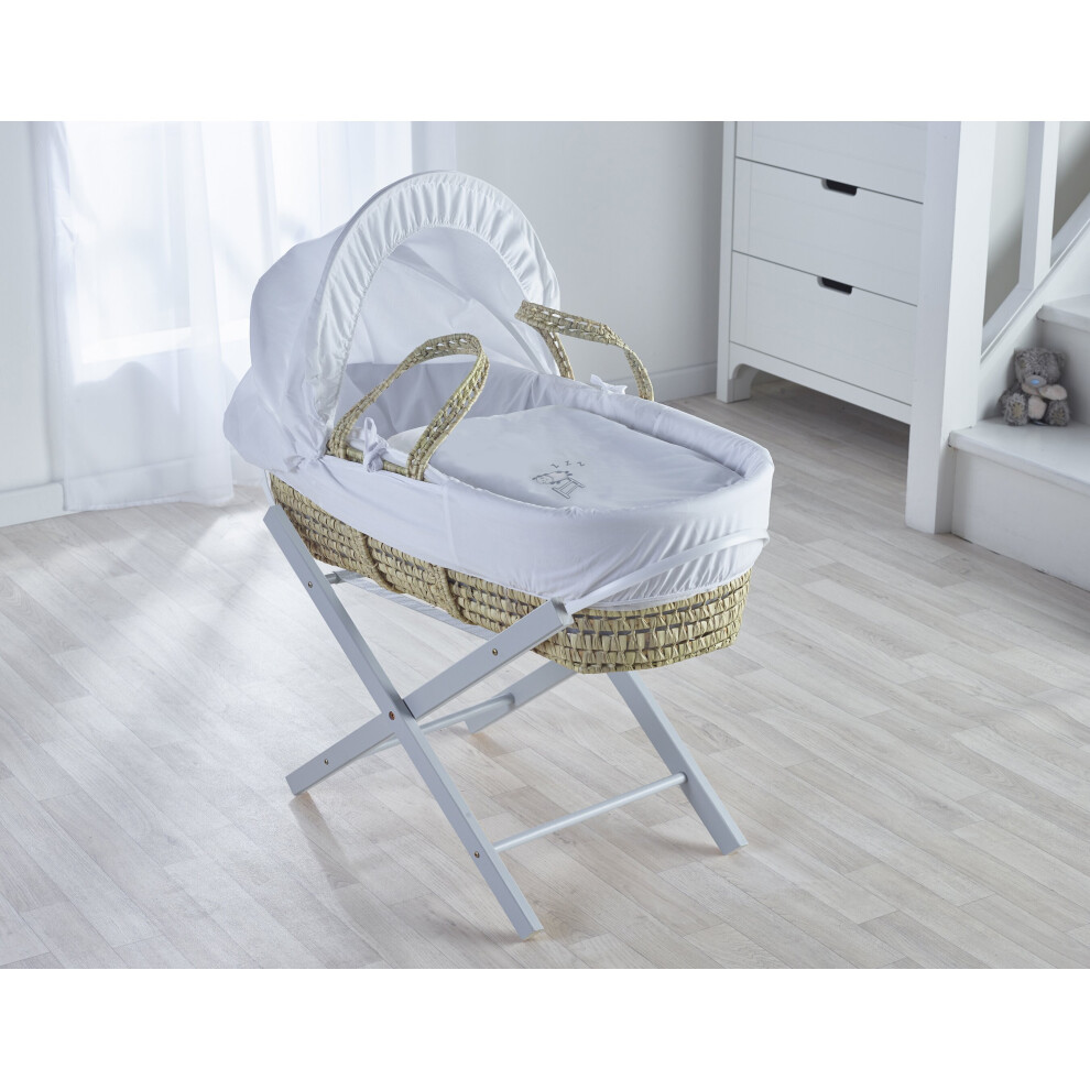 White Sleepy Sheep Palm Moses Basket with Folding Stand - Opal Grey