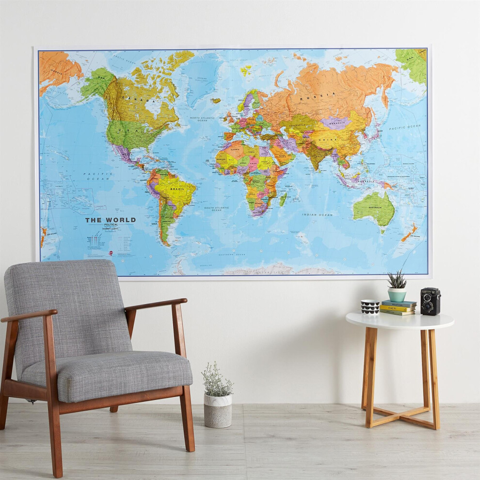 (197 cm x 116.5 cm, Laminated) Political World Map Poster