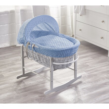 Blue Dimple Grey Wicker Moses Basket with Rocking Stand Grey