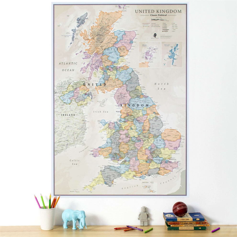 (59.4 cm x 84.1 cm, Paper Single Side Lamination) UK Classic Wall Map