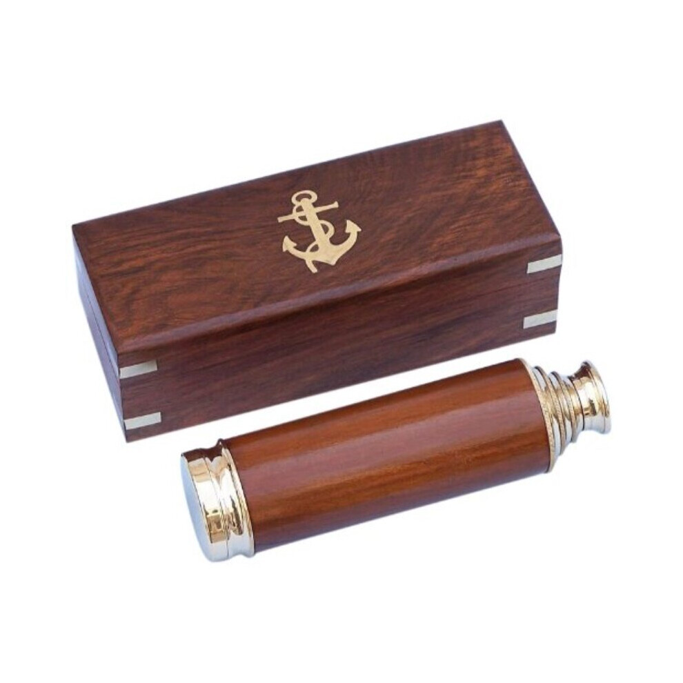 Hampton Nautical captains BrassWood Spyglass Telescope with Rosewood Box, 15", Brass 