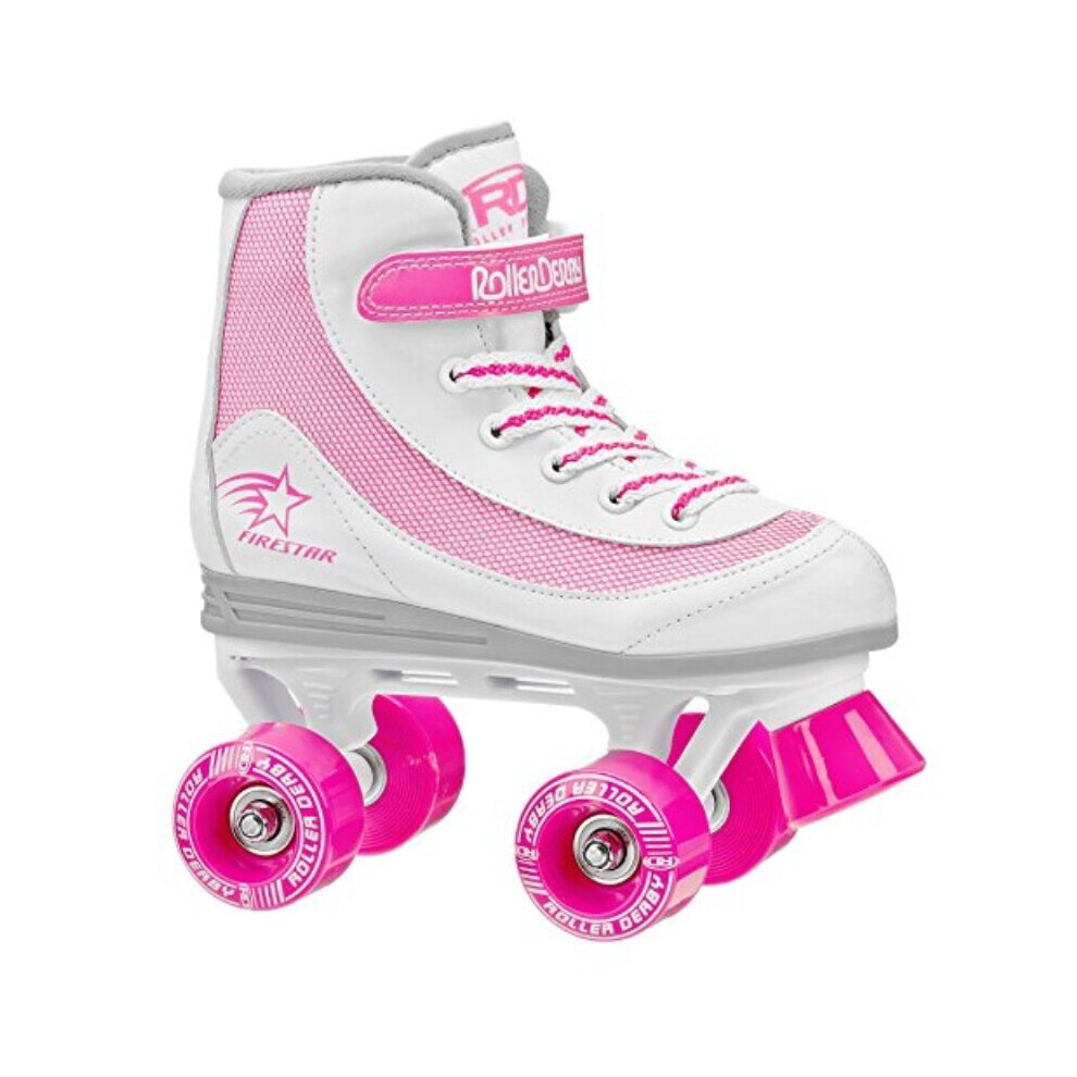 Roller Derby Firestar Youth Girl's Quad Roller Skates, White/Pink, UK Size 1