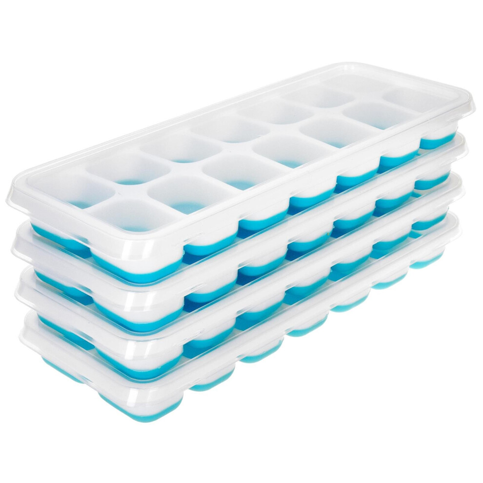 (Blue) ASAB Ice Cube Trays 4 Pack Easy-Release Stackable