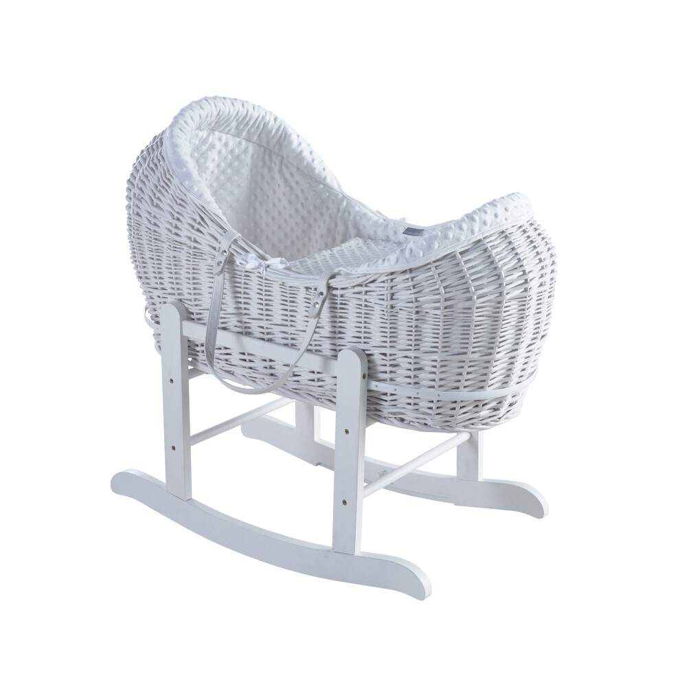 White Dimple White Pod Moses Basket with Rocking Stand Deluxe White