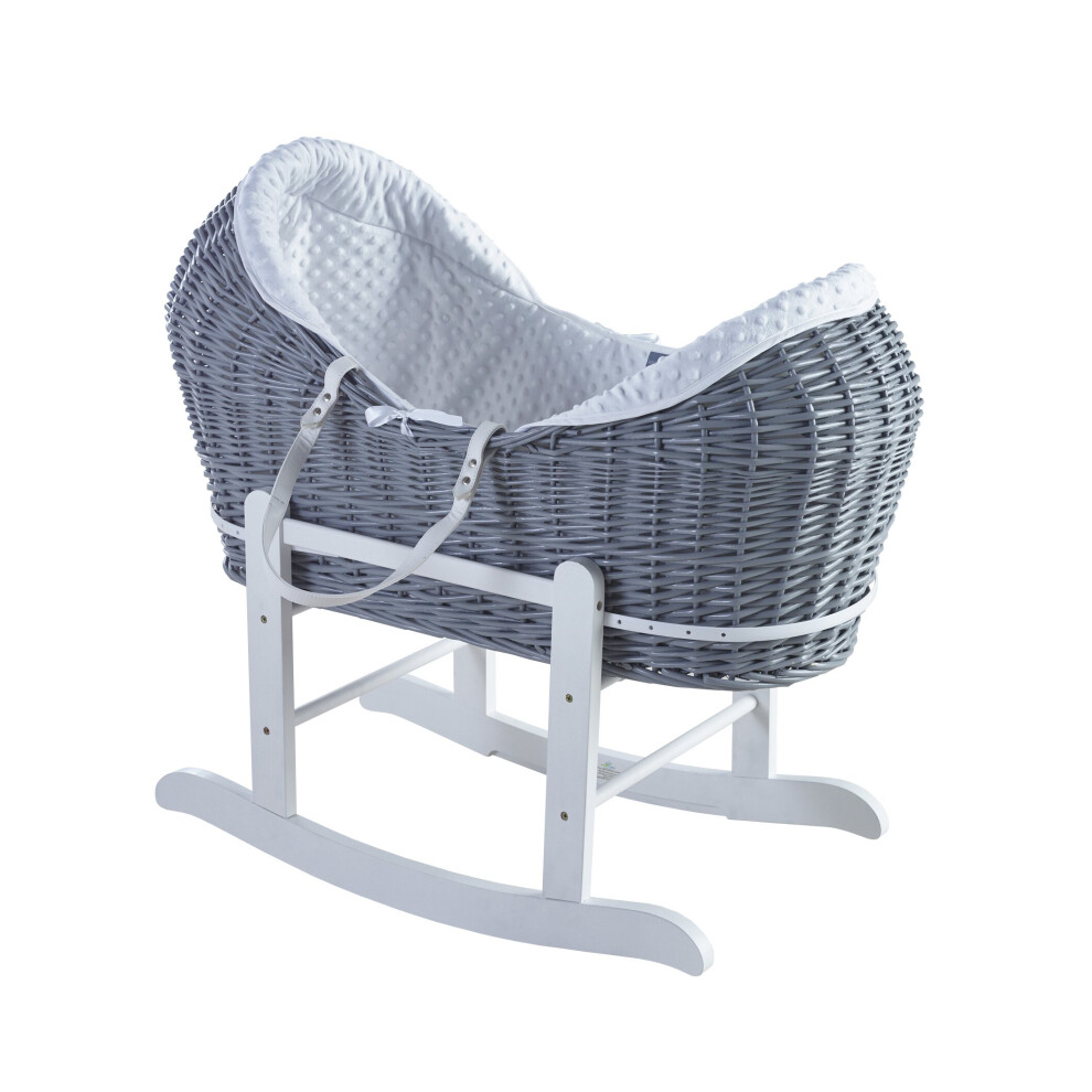 White Dimple Grey Pod Moses Basket with Rocking Stand Deluxe White