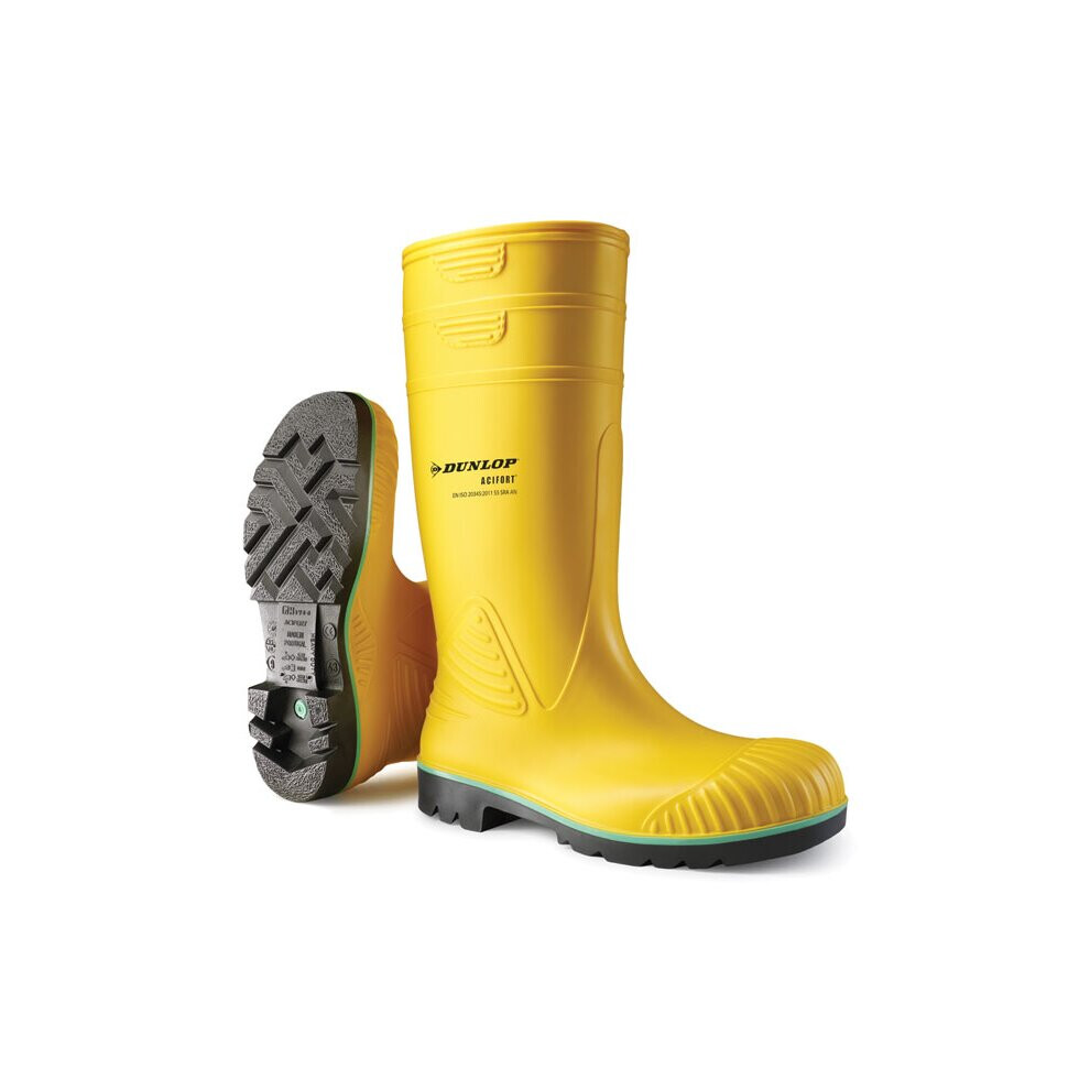 (9) Dunlop - ACIFORT HEAVY DUTY Safety Wellington Boot YELLOW GREEN