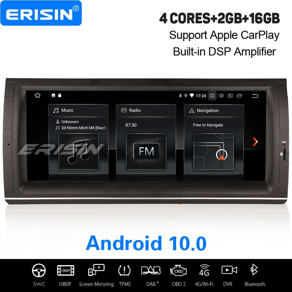 10.25" Android 10.0 Car Stereo Dab+ Sat Nav Wifi Bluetooth Carplay Dsp Bmw 5Er E39 X5 E53 M5 737655201079
