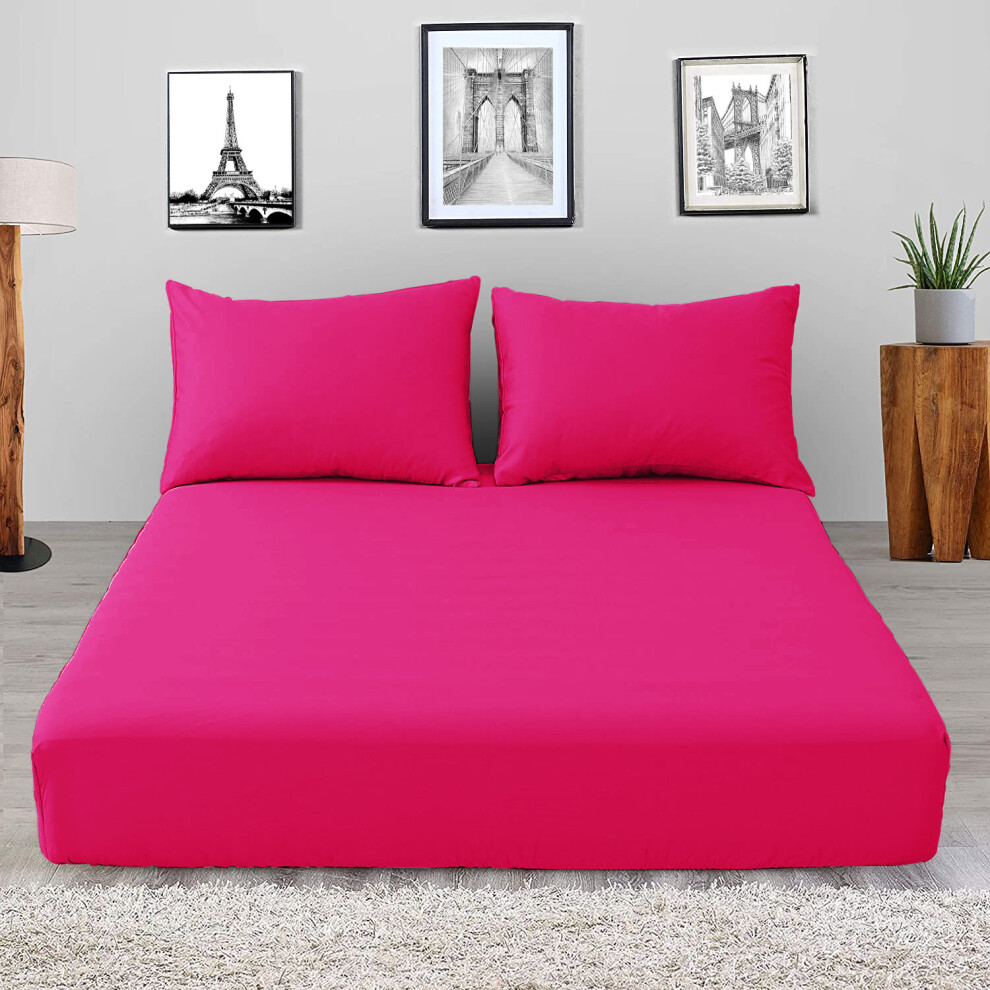 (Pink, Double) Extra Deep Fitted Sheets 40cm Luxury Bed Sheet UK