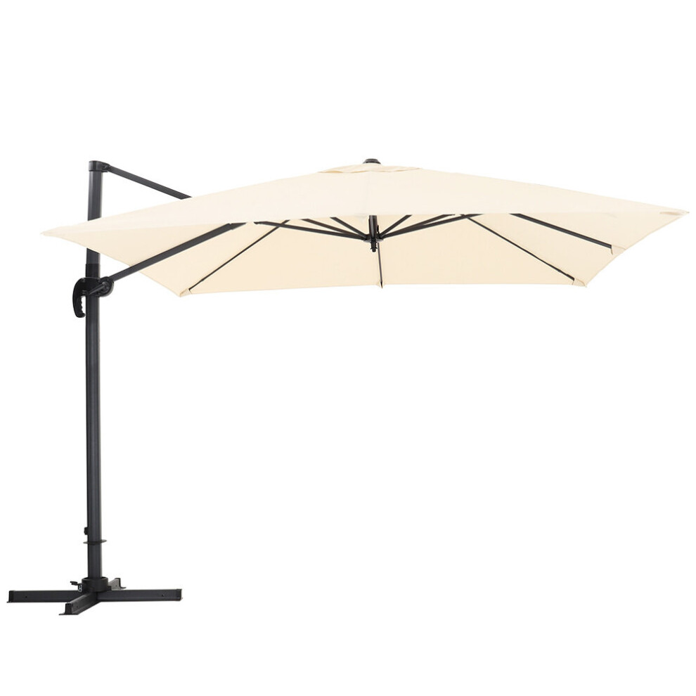 (Beige) Large Square Garden Parasol Patio Sun Shade Umbrella 3M