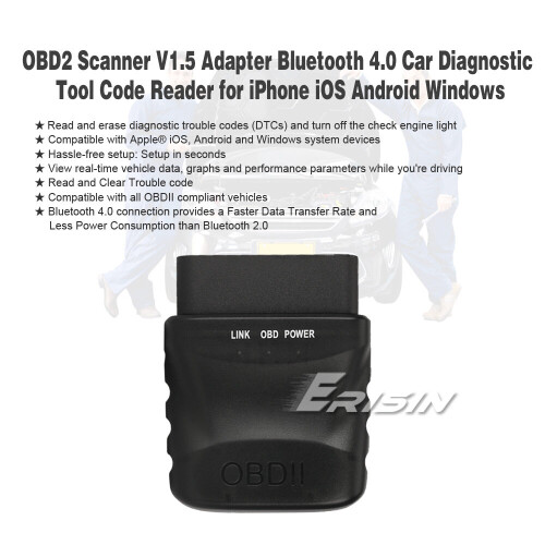 Erisin V1.5 OBD2 Car Diagnostic Tool Torque Auto Scanner BT 4.0 for Apple iOS Android Windows 2