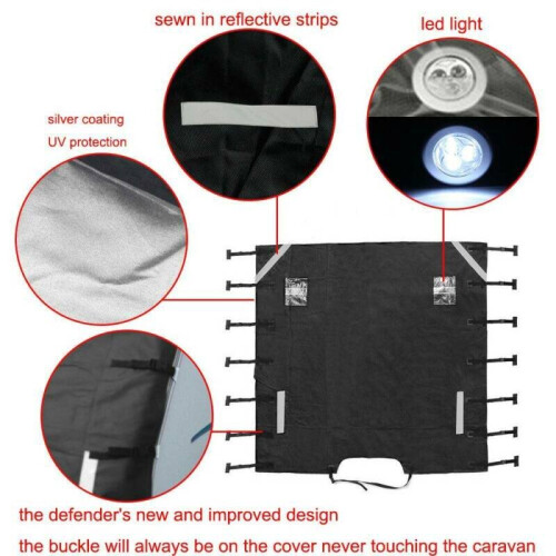 Universal Caravan Front Towing Cover Protector + 2 LED Lights Shield Reflective 1