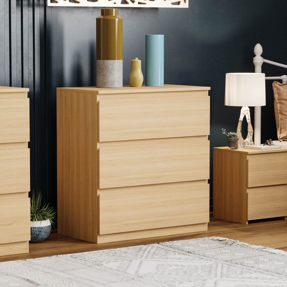 (Pine) Denver 3 Drawer Bedside Chest Side Garment Cabinet