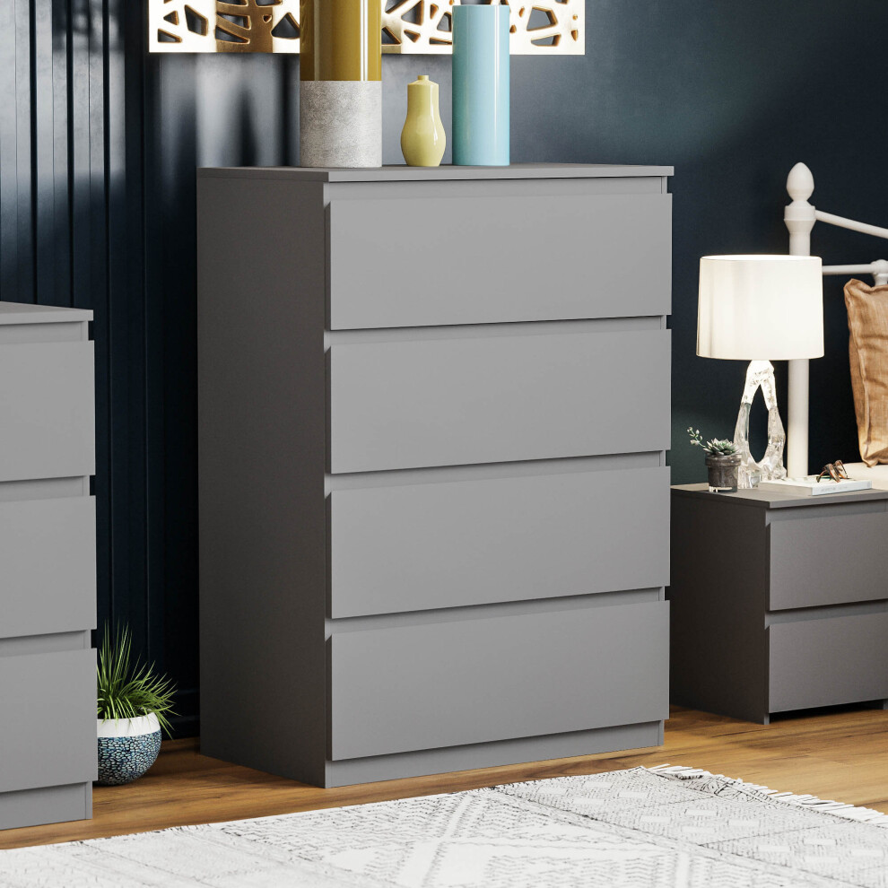 (Grey) Denver 4 Drawer Chest Garment Storage Bedroom Unit