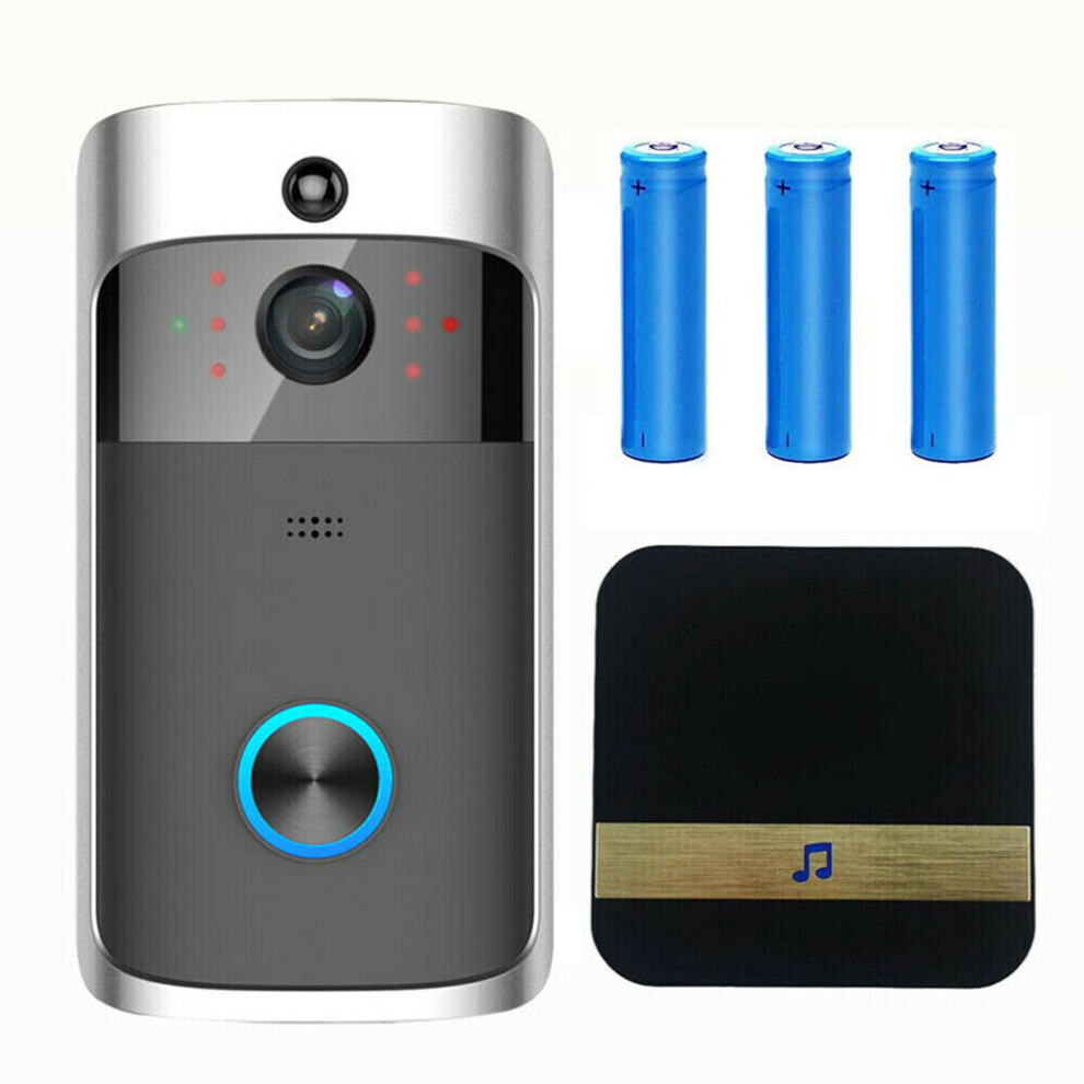 (Black Doorbell+Ring Chime+3x2600mAh Batteries) Smart Phone Wireless WiFi Video Doorbell Wireless