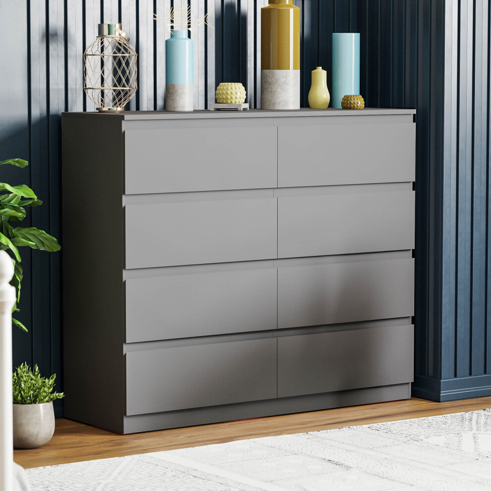 (Grey) Denver 8 Drawer Chest Wide Bedroom Garment Storage