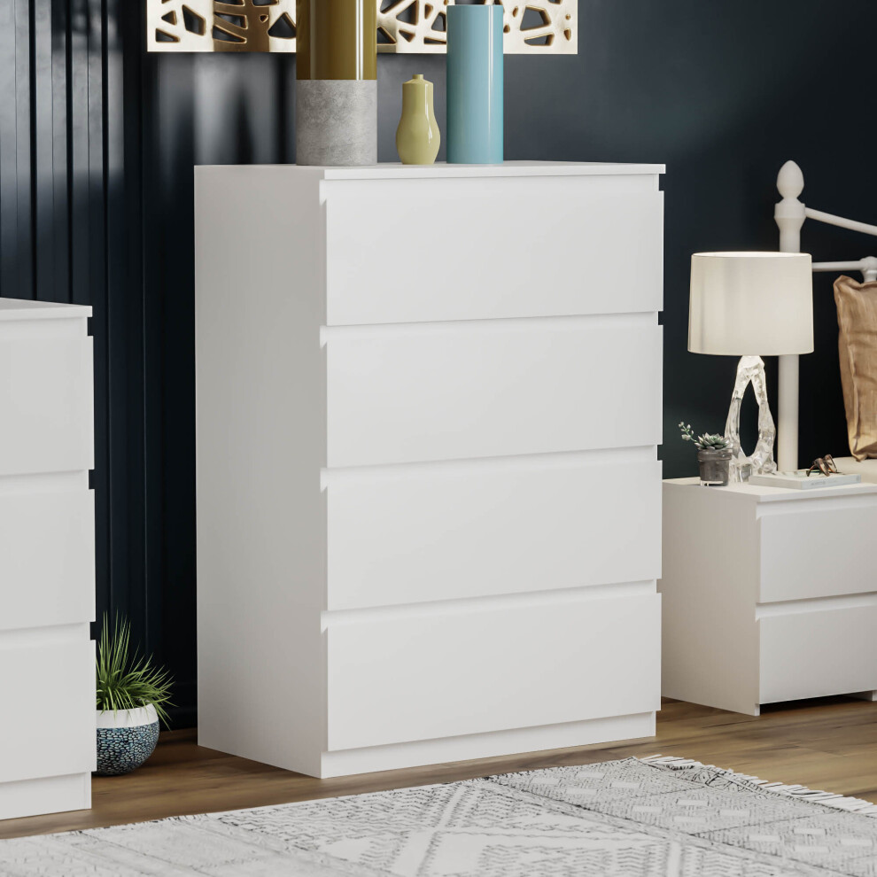 (White) Denver 4 Drawer Chest Garment Storage Bedroom Unit