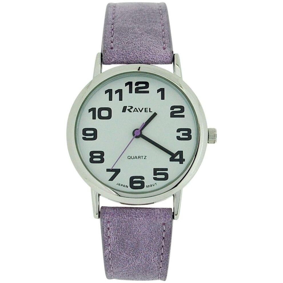 Ravel Women's Easy Read Watch with Big Numbers (Medium) - Purple/White Tone/White Dial