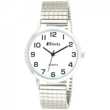 Ravel - Unisex Traditional Watch with Clear Numeral Dial on Expander Bracelet - Silver Tone