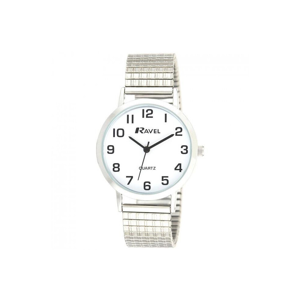 Ravel - Unisex Traditional Watch with Clear Numeral Dial on Expander Bracelet - Silver Tone