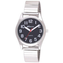 Ravel - Women's Super Bold Sight Aid Watch with Big Numbers on Stainless Steel Expander Bracelet - Silver Tone/Black Dial