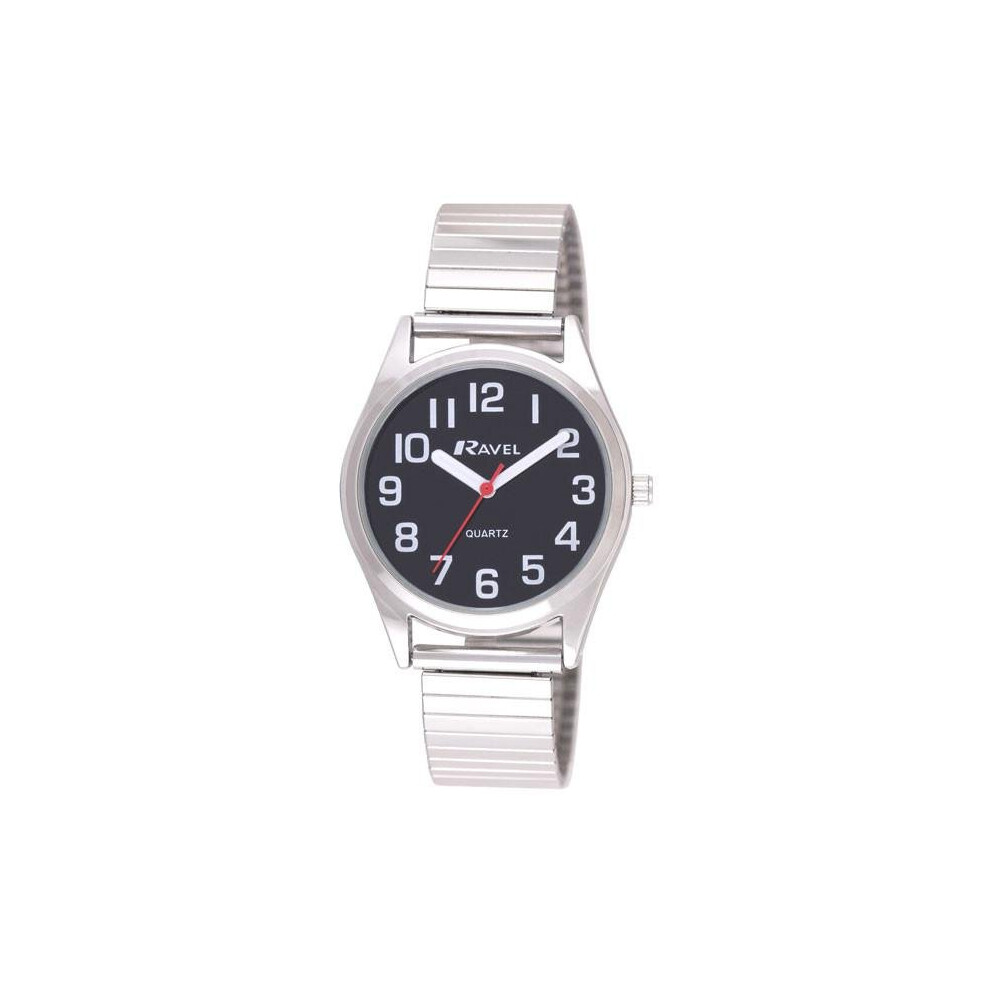 Ravel - Women's Super Bold Sight Aid Watch With Big Numbers On Stainless Steel Expander Bracelet - Tone/Black Dial Silver