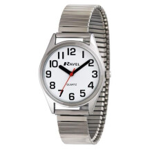 Ravel - Unisex Super Bold Sight Aid Watch with Big Numbers on Stainless Steel Expander Bracelet - Silver Tone