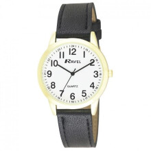 Ravel Men's Round White Dial Black Pu Strap Watch R0132.22.1