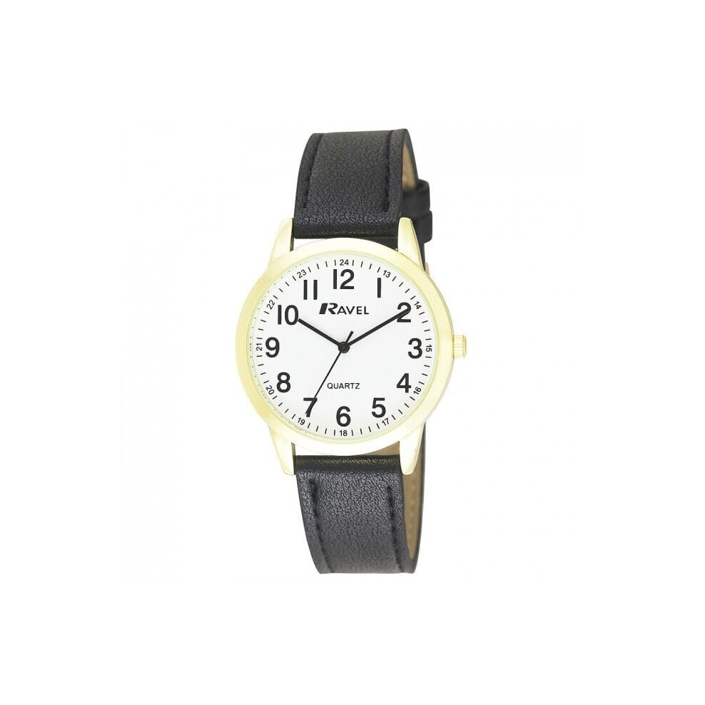 Ravel Men's Round White Dial Black Pu Strap Watch R0132.22.1 White,Black