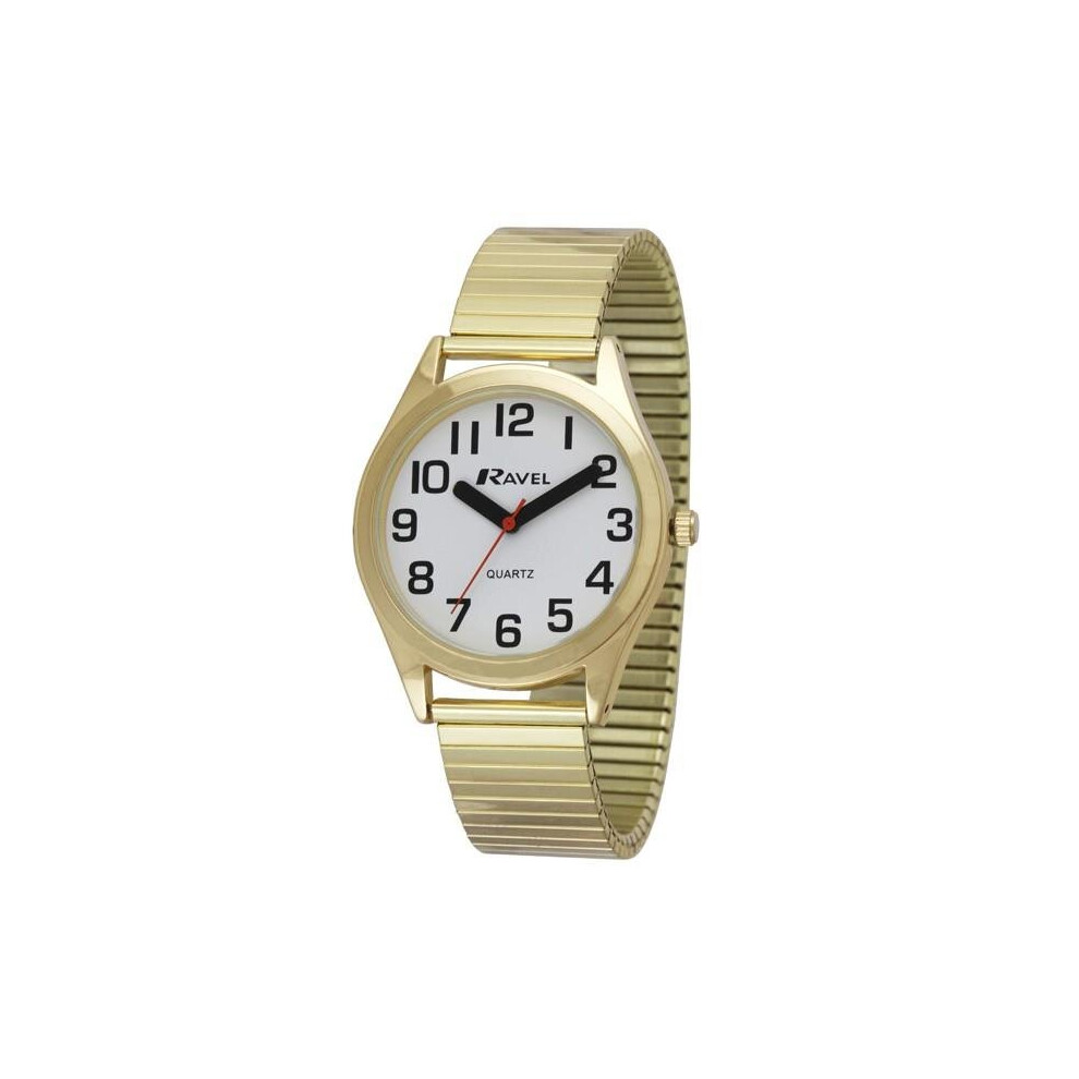 Ravel - Unisex Super Bold Sight Aid Watch with Big Numbers on Stainless Steel Expander Bracelet - Gold Tone