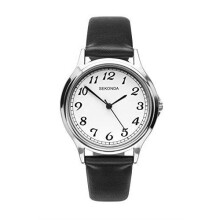Sekonda Easy Read Mens Analogue Quartz Watch with White Dial and Black Leather Strap 1530