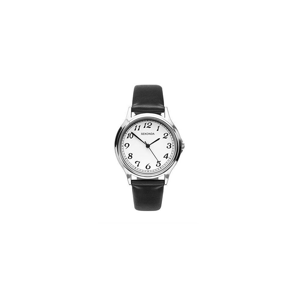 New Sekonda Men's Easy Read Analogue Quartz Watch With White Dial And Black Leather Strap White,Black 1530