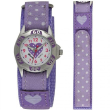 Ravel Girl's Lilac Polka Dot Patterned Easy Fasten Strap Watch