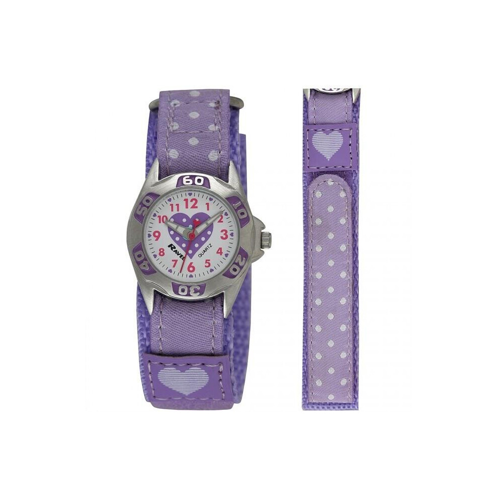 Ravel Girl's Lilac Polka Dot Patterned Easy Fasten Strap Watch