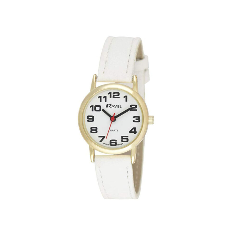 Ravel Unisex Easy Read Watch with Big Numbers - White/Gold Tone/White Dial