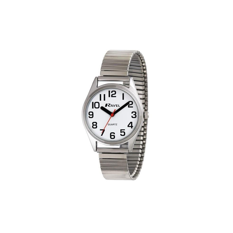 Ravel - Women's Super Bold Sight Aid Watch With Big Numbers On Stainless Steel Expander Bracelet - Tone Silver