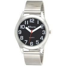 Ravel - Unisex Super Bold Sight Aid Watch with Big Numbers on Stainless Steel Expander Bracelet - Silver Tone/Black Dial