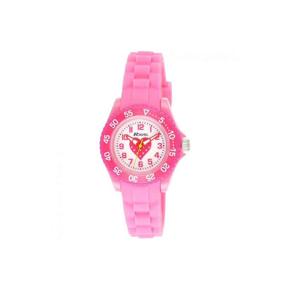 RAVEL Girls Analogue Pink Heart Quartz Watch with Silicone Strap R1807.05