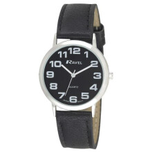 Ravel Unisex Easy Read Watch with Big Numbers - Black/Silver Tone/Black Dial