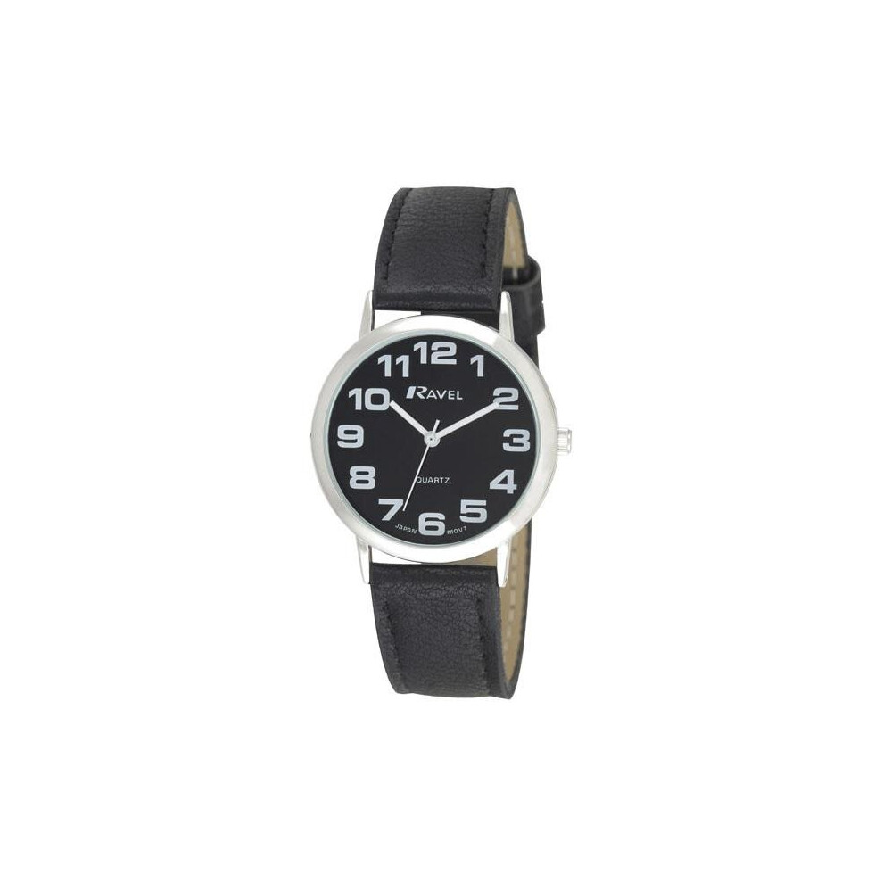 Ravel Unisex Easy Read Watch with Big Numbers - Black/Silver Tone/Black Dial